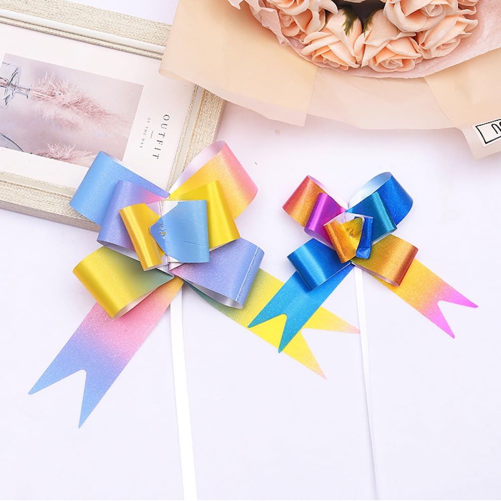 Lot de 200 nœuds décoratifs pour sacs à sucre, emballage cadeau, fête, Noël, décoration de voiture, arc-en-ciel clair, taille L