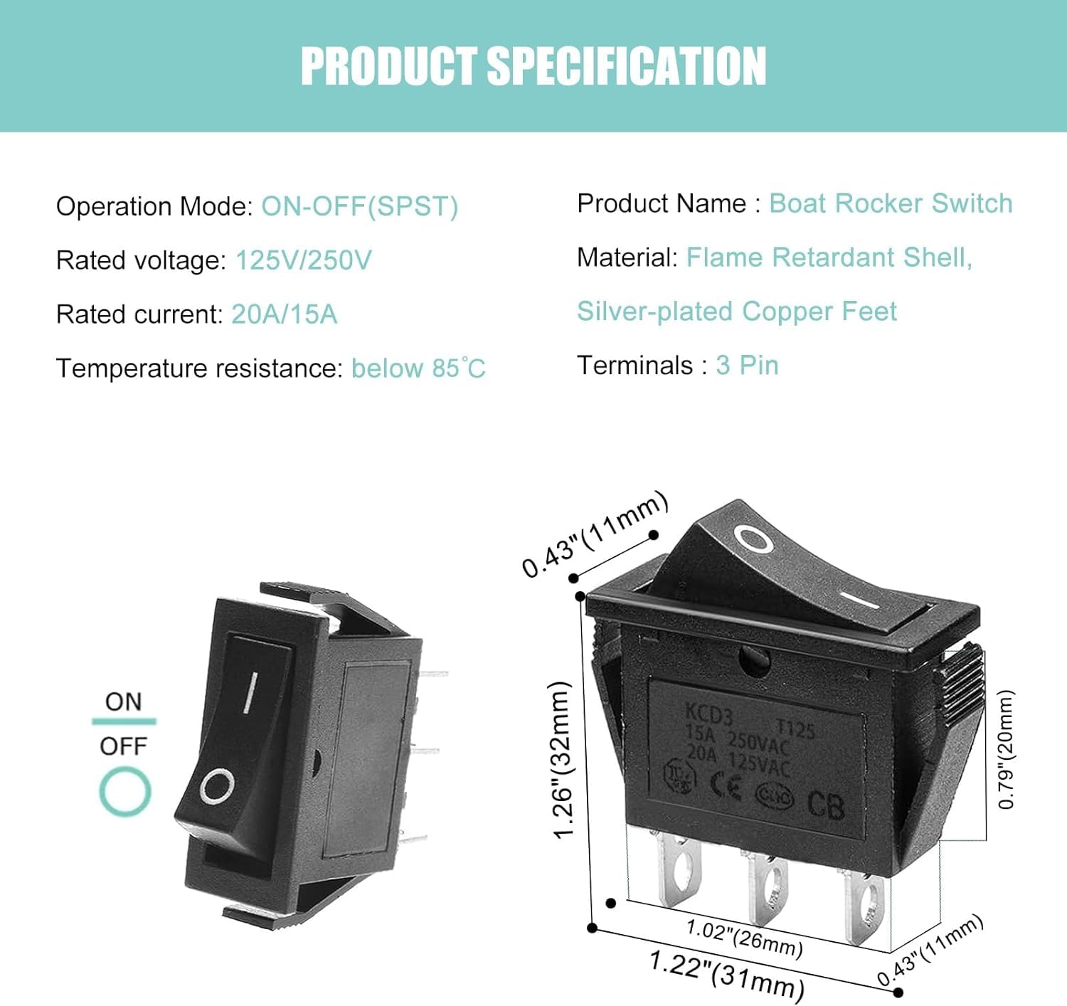 Interruttore A Bilanciere ON-OFF-ON SPDT - 5 Pezzi, 15A 250VAC, Nero - Foto 2