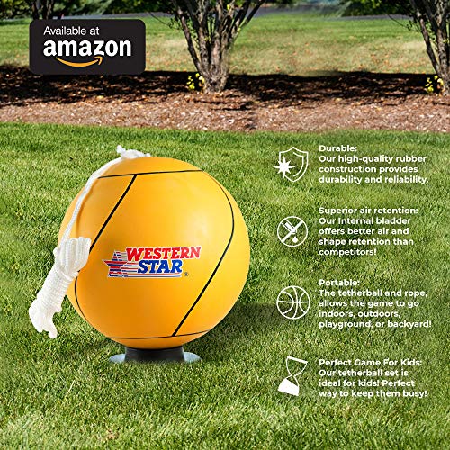 Western Star Full Size Tetherball Pole with Rope Set for Kids│Backyard and Outdoor Gift - Premium Line (Yellow)