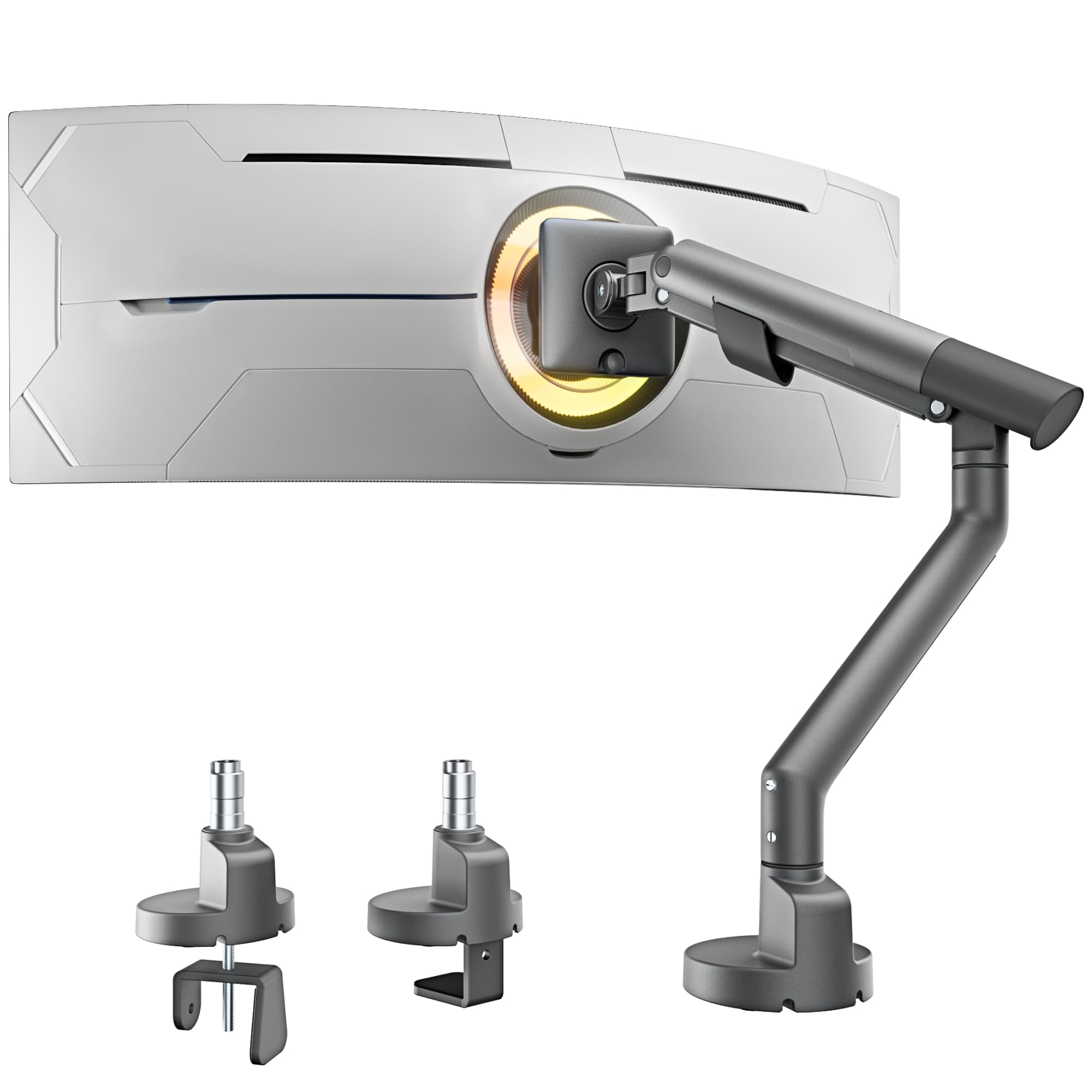 monTEK Heavy Duty Single Monitor Arm for 17-40 Inch Screens, Full Motion Monitor Mount Up to 24.3lbs, Aluminum Monitor Stand with VESA 75/100mm, C-Clamp/Grommet Base for Curved Screens, Gray, MA1010DG