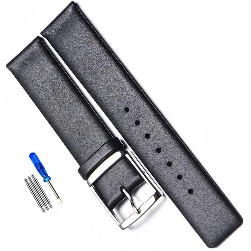 Bracelet montre cuir véritable 22mm noir pour un style élégant en costume ou au quotidien