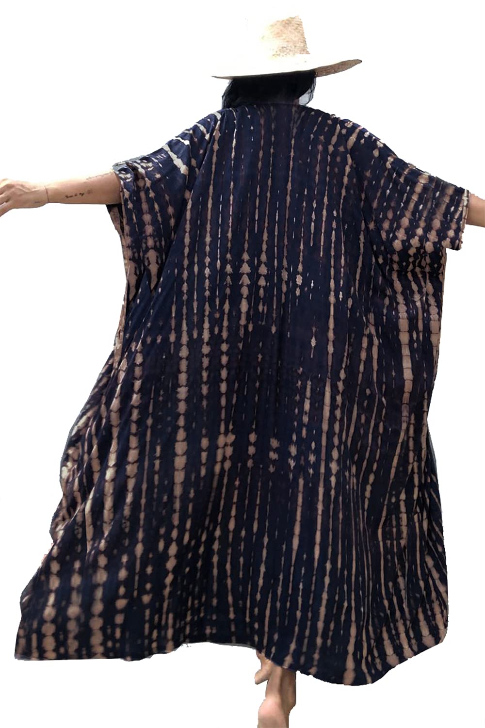 LikeJump Mujer Bohemia V Cuello Vestido de Playa Maxi Kaftan Kimono Pareos Bikini Cover Ups