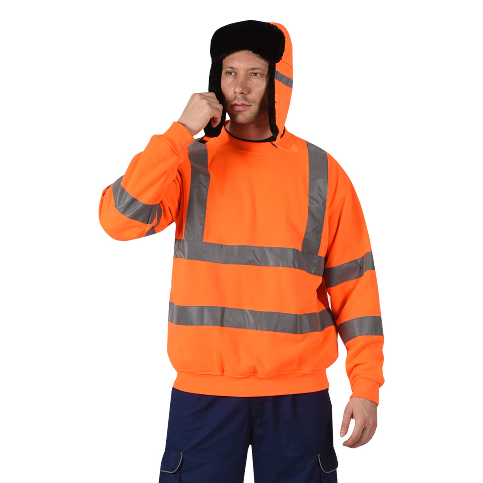 AYKRM Hommes Chapka Haute visibilité d'hiver Aviateur en Faux Cuir Fausse Fourrure Trapper Femmes Earflap Chasse Casquette Adulte Unisex Orange Jaune