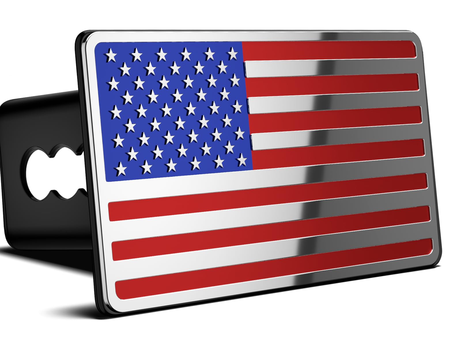 2 Inch Trailer Hitch Cover with American Flag, Blue Red Chrome