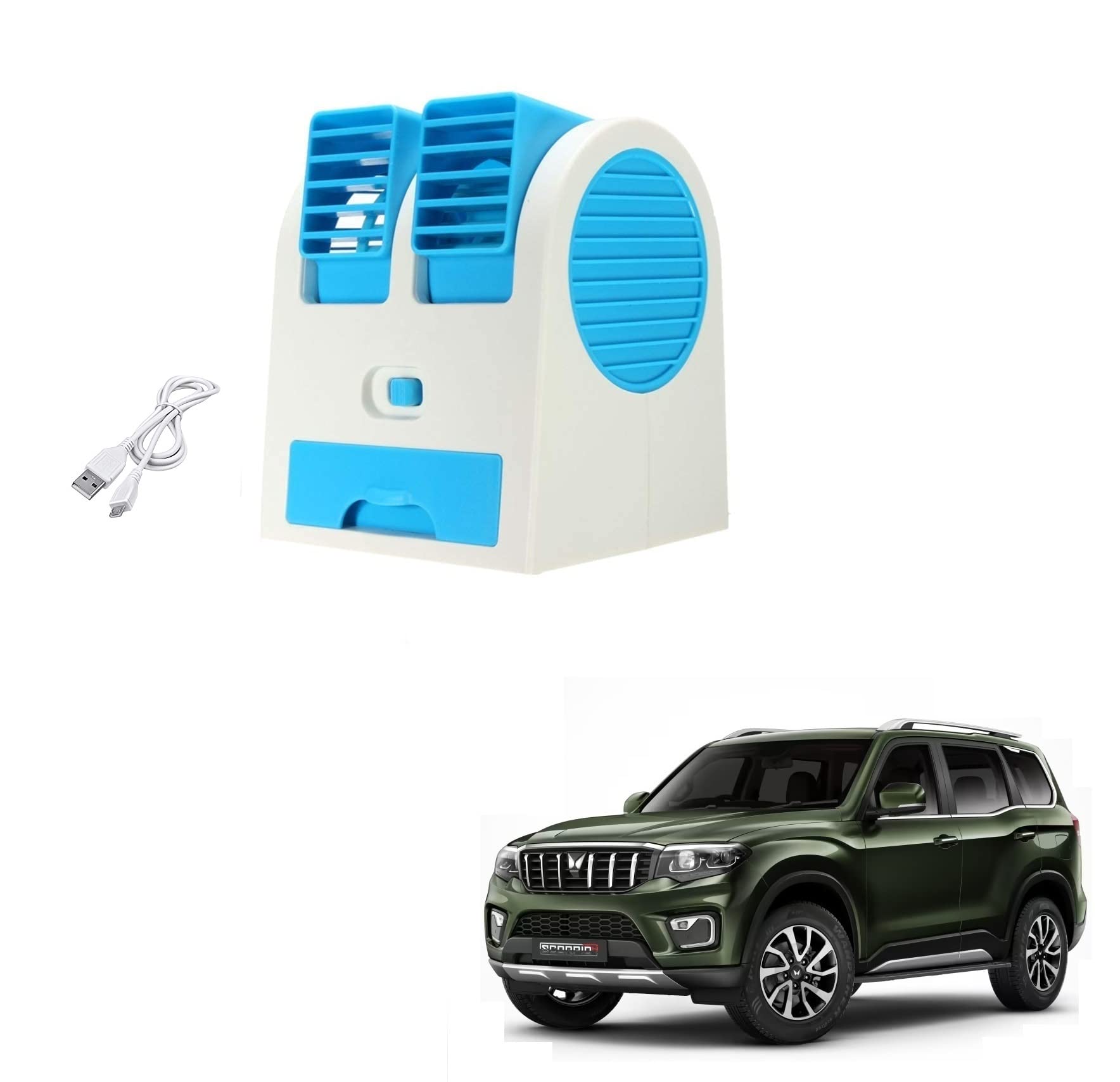 AUTOADDICT Auto Addict Car FAN Mini AC USB/Battery Operated Mini Water Car Fan Air Cooler Dual with Ice Chamber For Mahindra Scorpio-N 2023