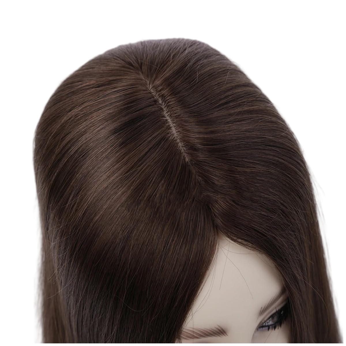 Damen Topper Haarteil mit Highlights, Braun-Blond Gesträhnt, Clip-In Echthaar Verlängerung (#2, 12”)