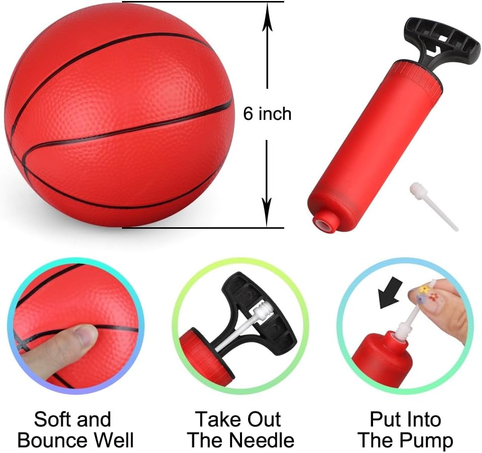 Dilabnba 6 INCH Rubber Basketball, Colorful Kids Mini Toy Ball, Children's Basketballs with Pump, Indoor Outdoor Fun Sports for Kids and Adults(7 Pack)