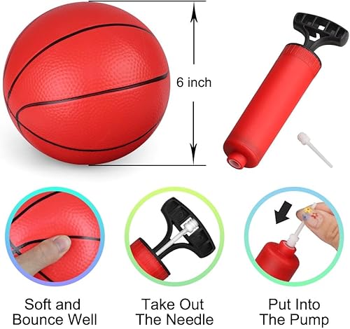 Miniatura 2 de Dilabnba Balón de baloncesto de goma de 6 pulgadas, mini pelota de juguete colorida para niños, pelotas de baloncesto para niños con bomba, deportes