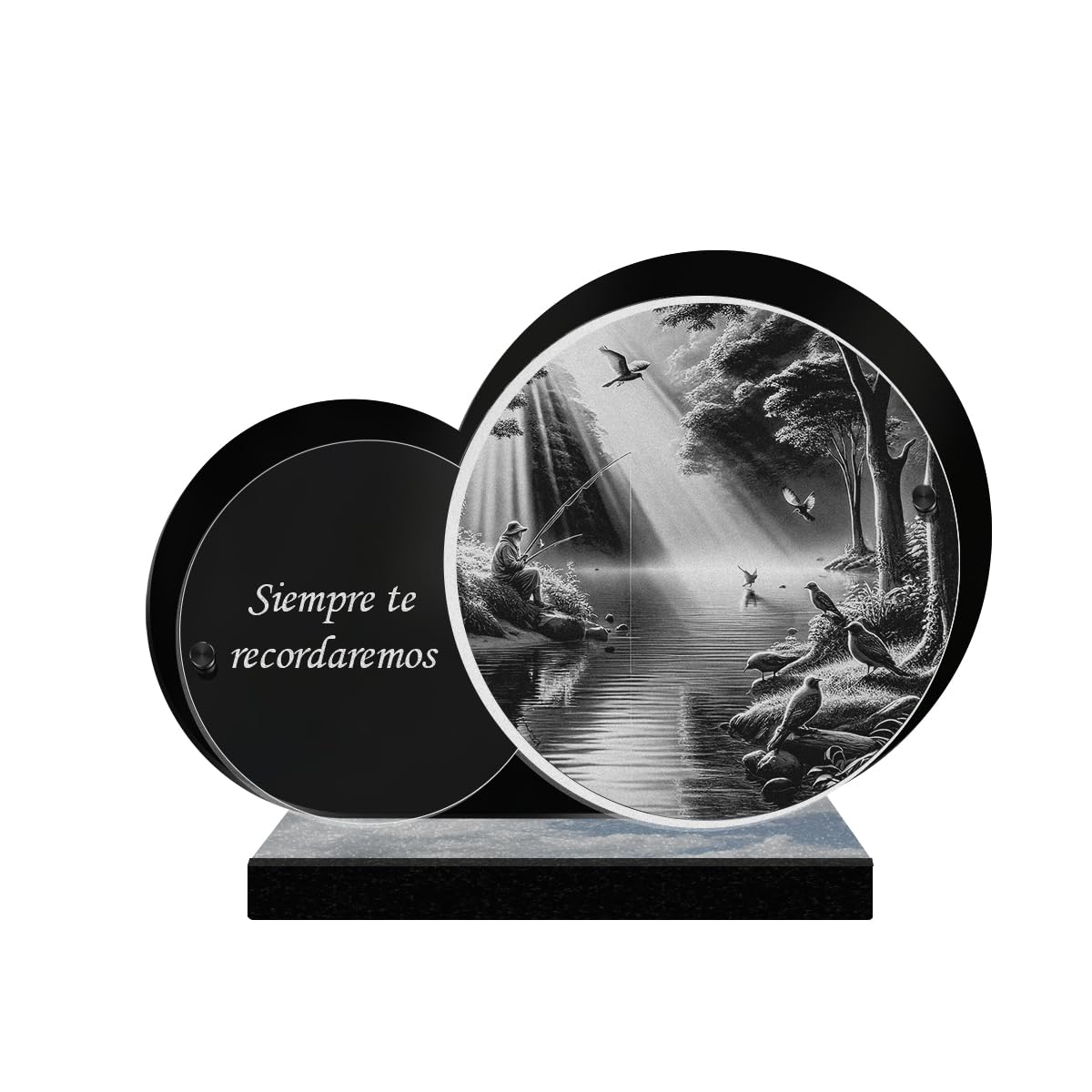 Eternel - Placa Funeraria Personalizada Doble Círculo - Pesca Pescador, Naturaleza - Texto Personalizable Placa Funeraria Grabada Con Láser Para Homenaje Placa Mortuoria Cementerio Sepultura Funerales