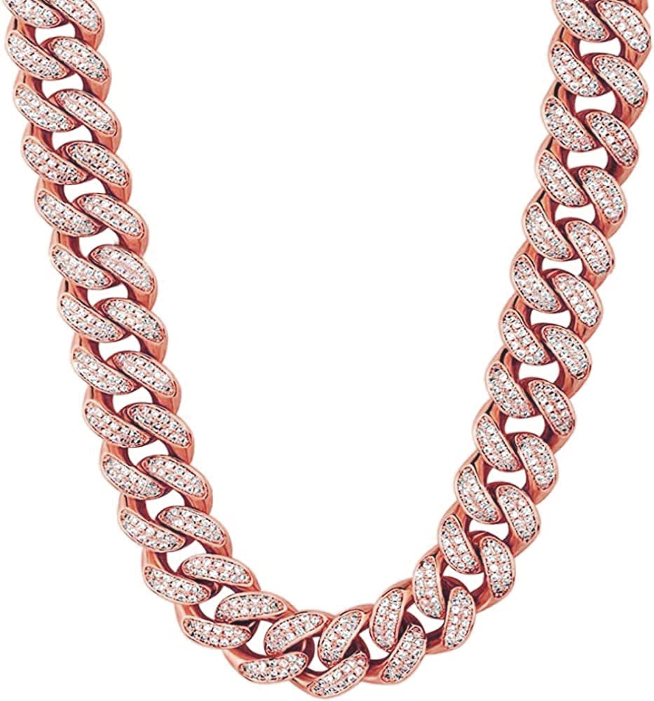 Apzzic12mm Miami Cuban Link Chain Iced Out CZ Diamond Curb Choker Necklace with Giftbox for Men Women