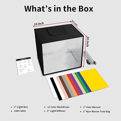 Miniatura 7 de Glendan Mini caja de luz, caja de luz de estudio fotográfico de 10 x 10 pulgadas, tienda de luz plegable portátil para fotografía con CRI 95 88