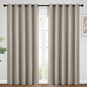 Yakamok Blackout Curtains Room Darkening Thermal Insulated Window Panels,Solid Grommet Top Drapes for Bedroom/Living Room(62Wx96L, Natural, 2 Panels)