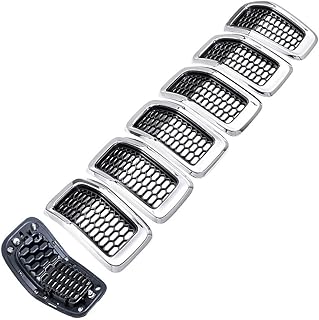 AstraDepot Front Upper Mesh Honeycomb Grill Grille Inserts Cover Kit Compatible for Jeep Cherokee (2014-2018, Chrome Trim)