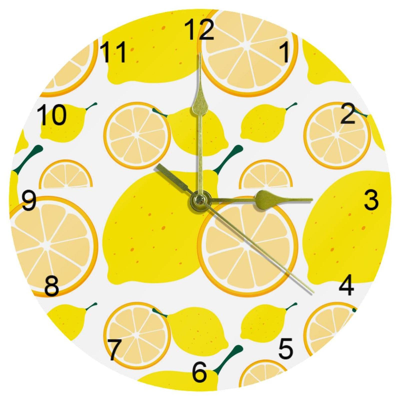 Horloge murale à quartz silencieuse jaune citron 25 cm pour cuisine et salon moderne
