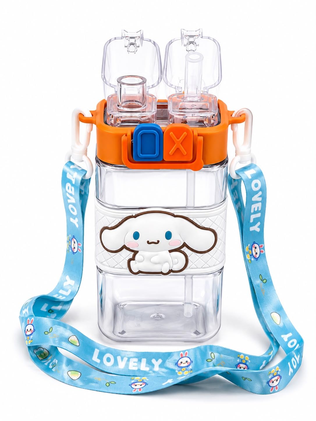 GD CREATION Water Bottle with Straw & Shoulder Strap | BPA-Free Leakproof Sipper Bottle | One-Click Secure Lock | Food-Grade Plastic | Cute Cartoon Design | Portable Water Bottle for School. blue-image-23
