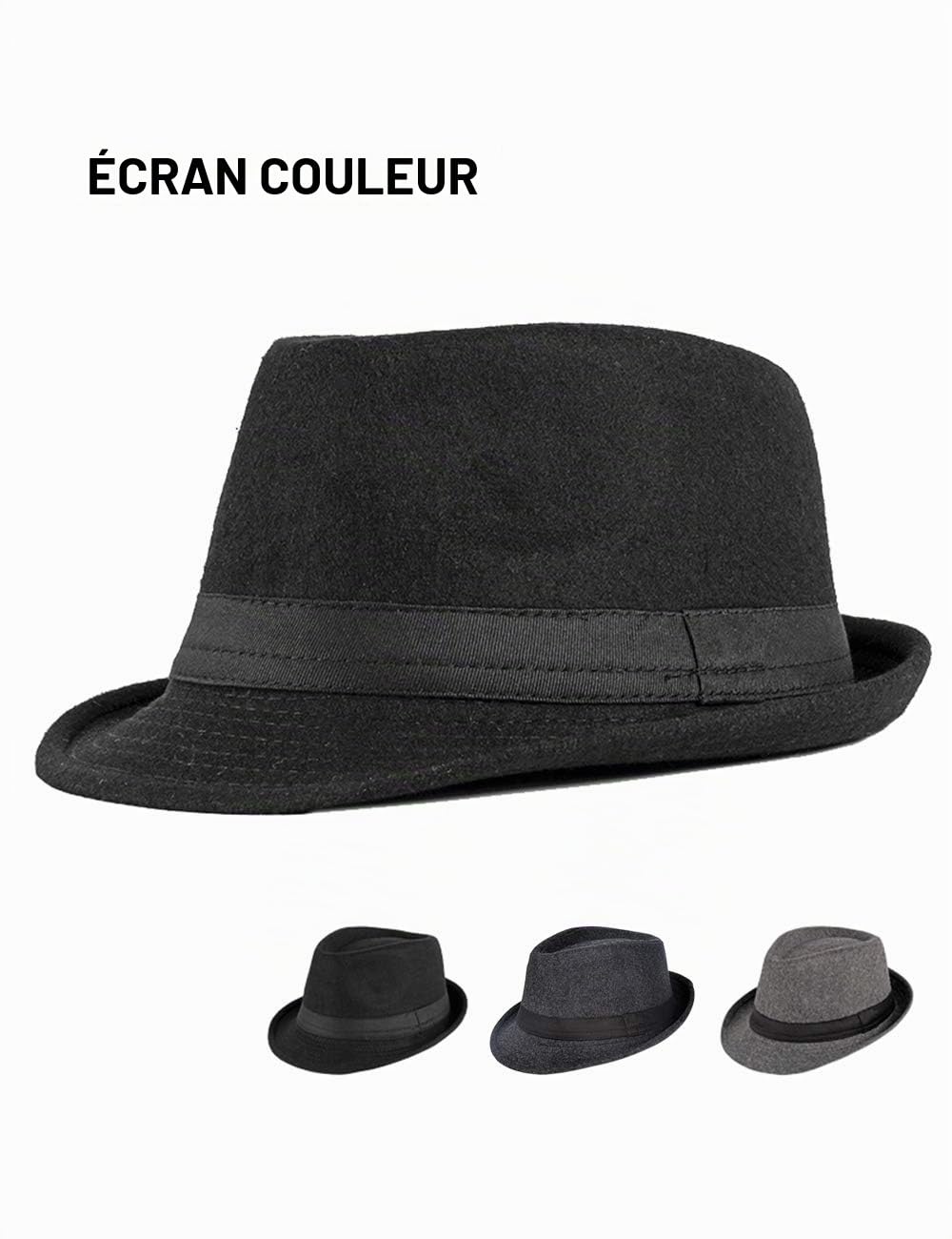 Chapeau Fedora Homme Femme en Feutre Rétro Chapeau Trilby Panama Jazz Cap Réglable Casquette Souple à Large Bords Roulés Vintage Chapeaux Melon Gangster