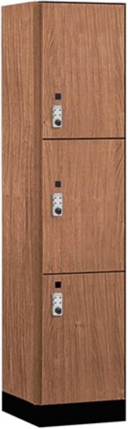 Salsbury 18" Wide Premier Wood Locker-Triple Tier-1 Wide-6 Feet High-18 Deep-Red Oak-Silver Resettable Combination Locks