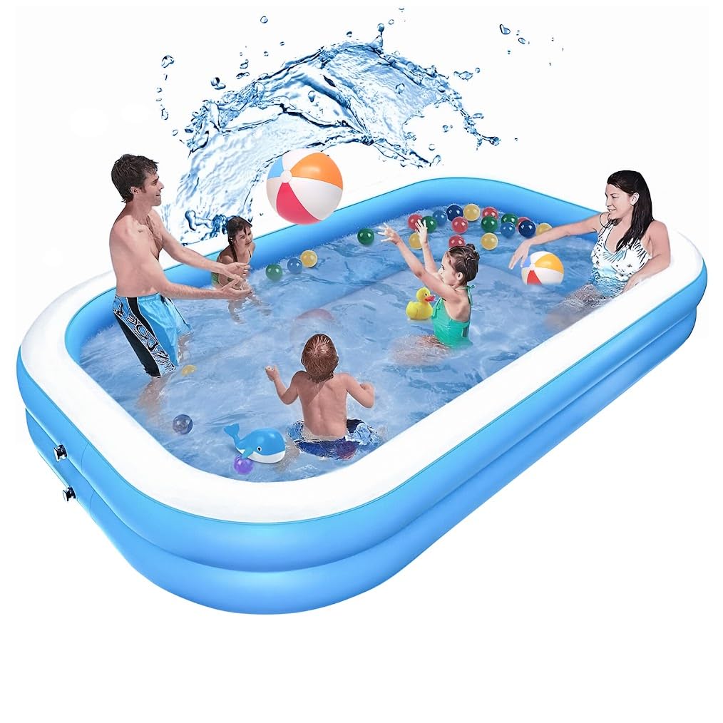 OUTO 7 Feet Rectangular Inflatable Pool Full-Sized Swimming Bathtub for Family, Kids, Adults Outdoor, Garden, Summer Party, Blue (Pump Not Included)