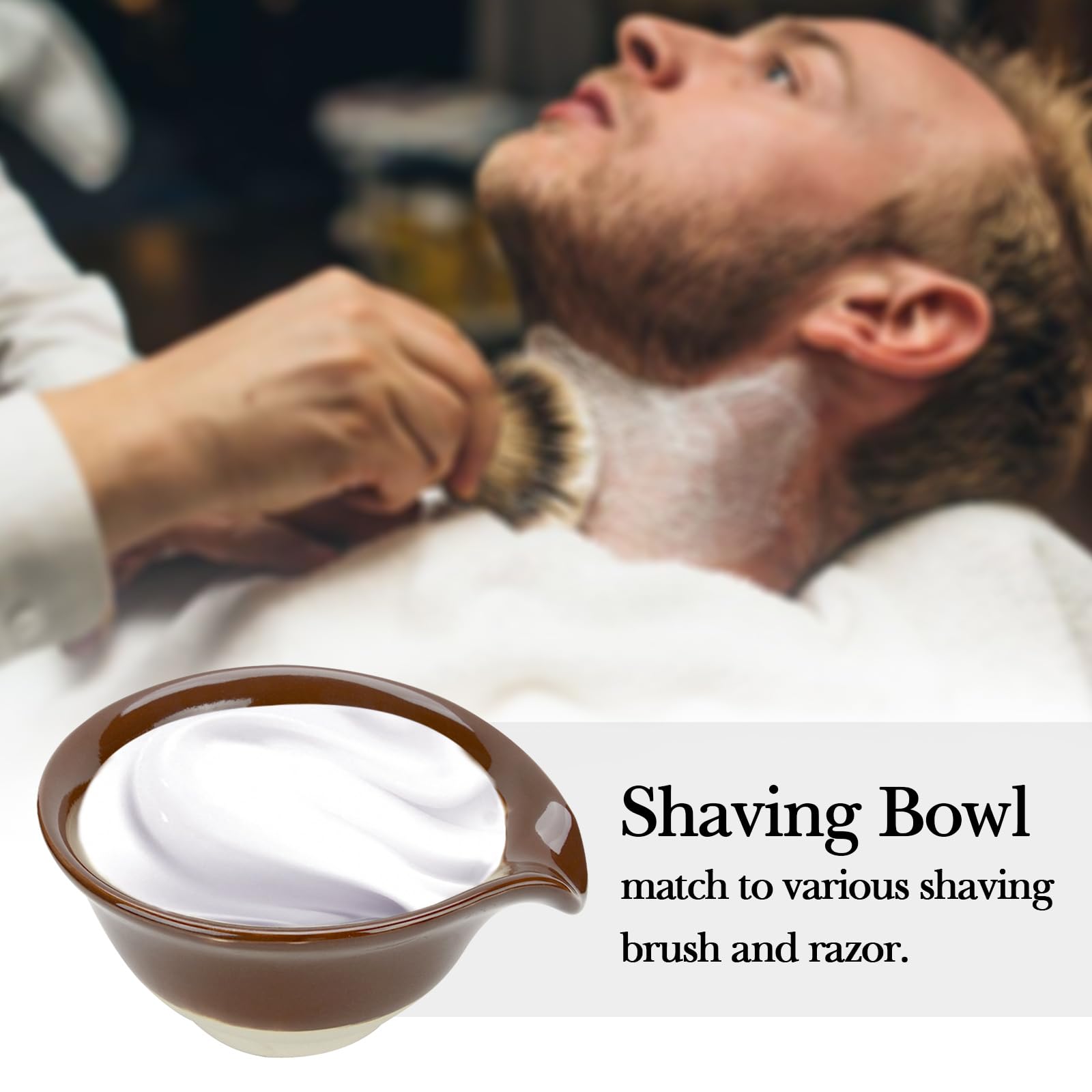 Linkidea Ciotola da Barba in Ceramica, Tazza di Schiuma di Sapone da Barba per Uomo, Tazza di Crema da Barba per Rasoio Bagnato con Barba Larga, Marrone