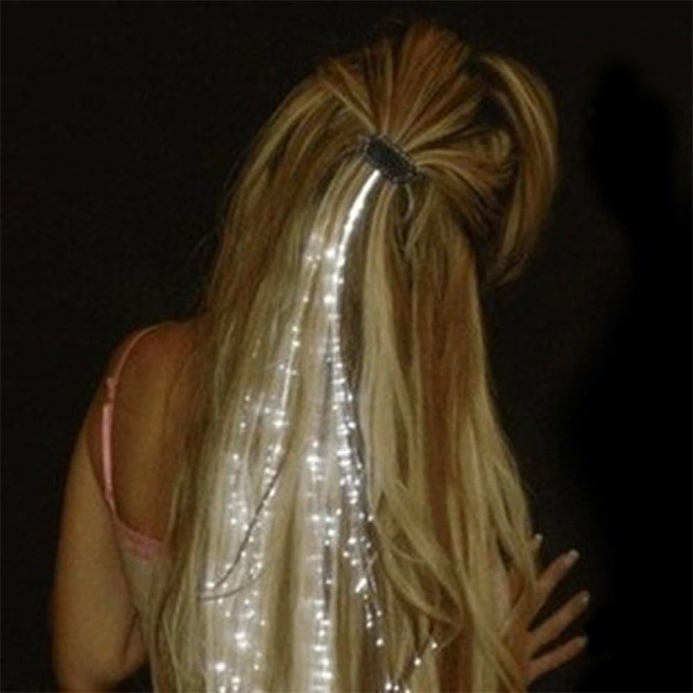 LED Light Braid Luminous Hairpin Decor LED Flashing Fiber Optic Hair Braid Barrettes Flashing Light Up Extension Barrettes Party Favors (White)