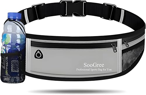 Miniatura 15 de Riñonera deportiva reflectante para hombre y mujer, cinturón de soporte para teléfono con soporte para botella de agua, ideal para correr, caminar