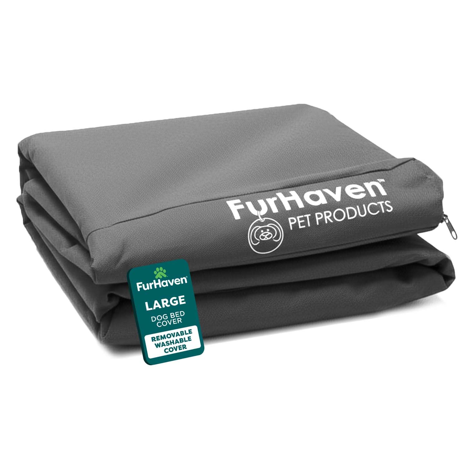Furhaven Wasserabweisender Ersatzbezug für Hundebett, für drinnen und draußen, Logo-Druck, Steingrau, Größe L