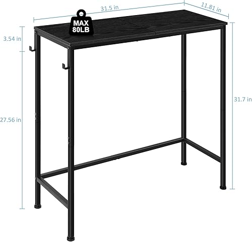 Miniatura 10 de Mesa de consola estrecha, mesa de entrada pequeña, mesa de sofá industrial detrás del sofá, mesa de pasillo con ganchos para sala de estar,