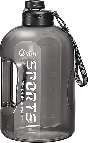 CVLIFE 1 Gallon Water Bottle with Handle, Large Gallon Water Jug with Strap, Big Sports Bottle for Gym, Reusable Black Water Container, 128 oz, Leak Proof, BPA Free