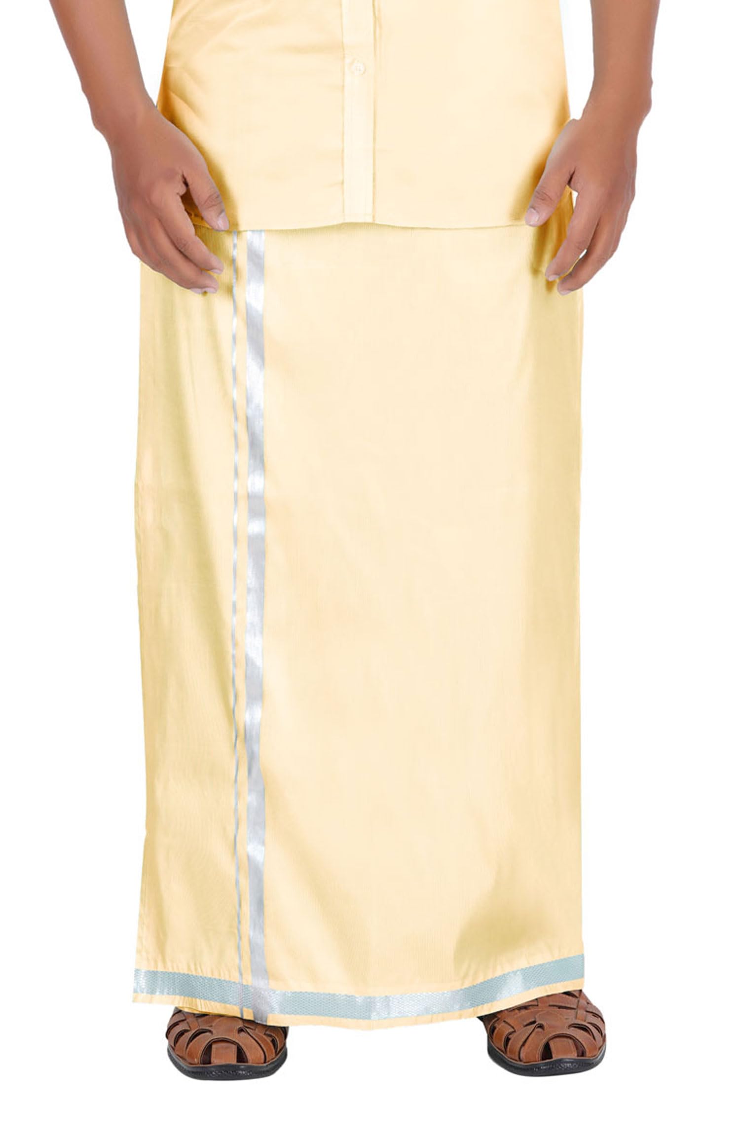 Men's Asha Pattu (ART SILK) 8yard (3.60m) Colour Double Layer Dhoti-image-46