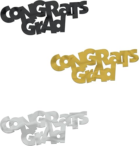Beistle 12 piezas de 2 x 5 pulgadas, decoraciones de graduación de felicitaciones de plástico gigante, suministros de decoración de mesa de confeti