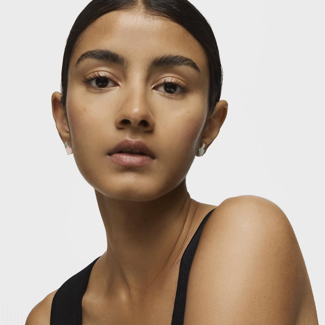 TOUS Pendientes de Plata de Primera Ley para Mujer con Cierre a Presión y Motivo de 1.2cm en Amazonita y Cuarzo, Versátil y Combinable, Colección Mini Color