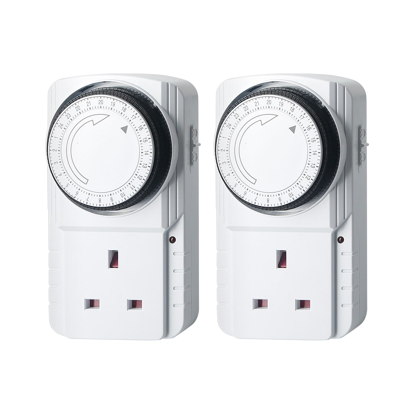 24 Hour Segment Mechanical Timer Switch, Indoor Timer Plug Socket UK for Lamps, Indoor Lights, Coffee Machine, Home Appliances, MAX Load. 13A 3200W, 2 Pack
