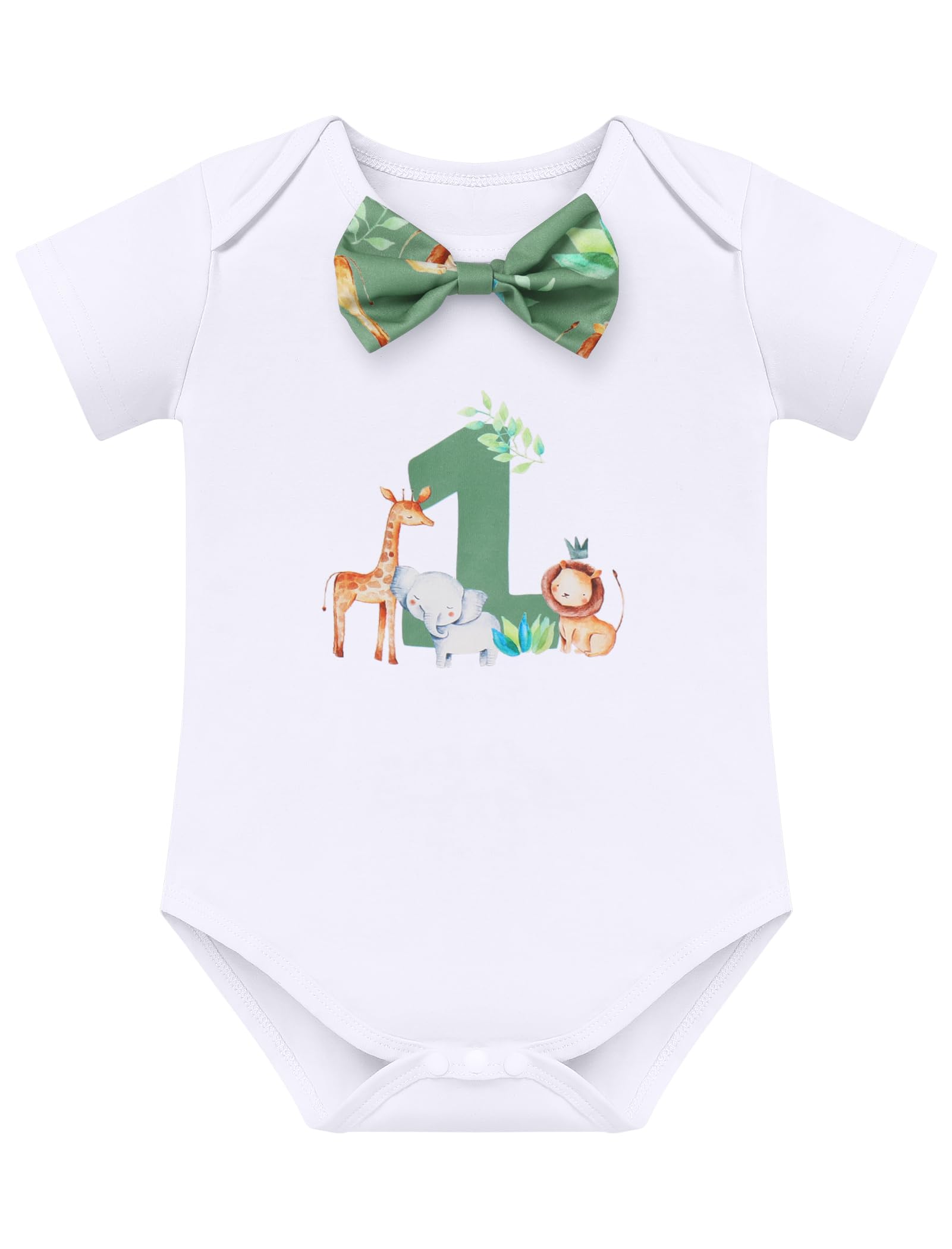 ODOLDI Infants Baby Boys 1st Birthday Outfits Animal Series Short Sleeve Cake Smash Outfits Green 12-18M