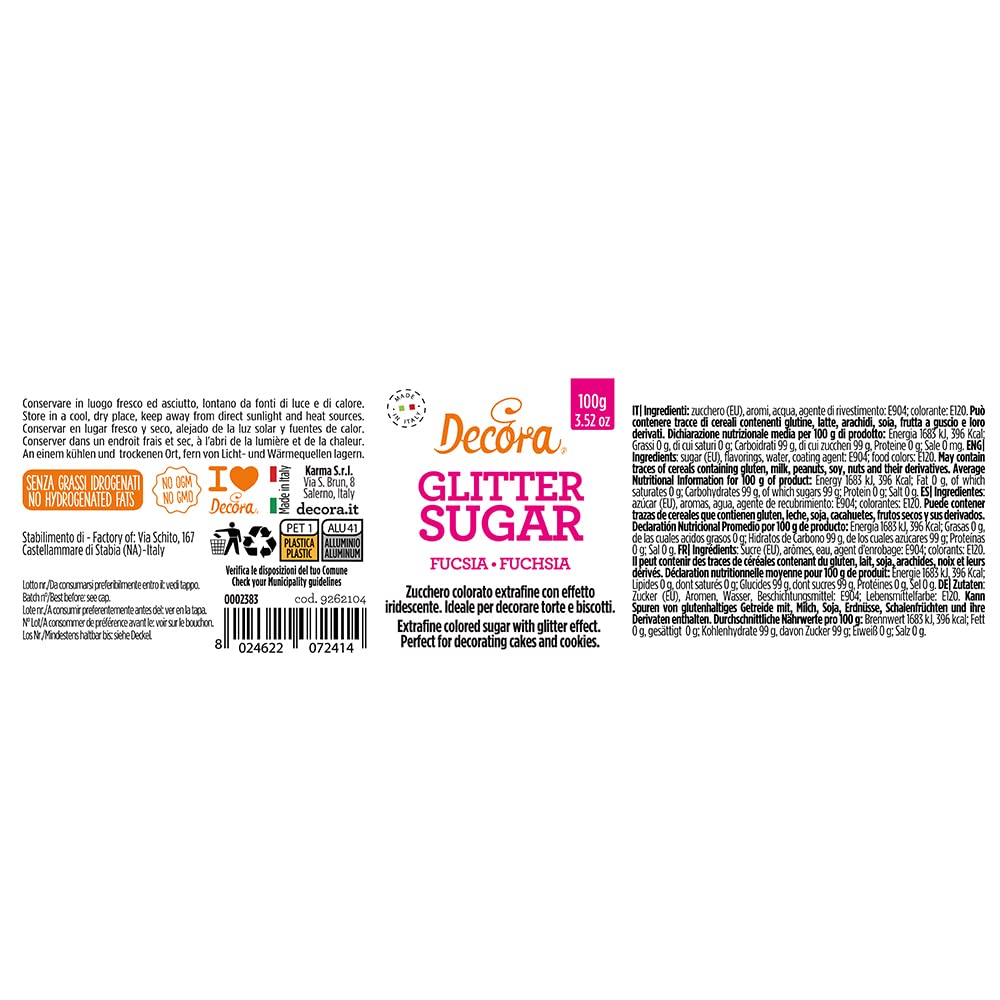 Decora 9262104 Paquete de 100 g Azúcar Glitter Fucsia