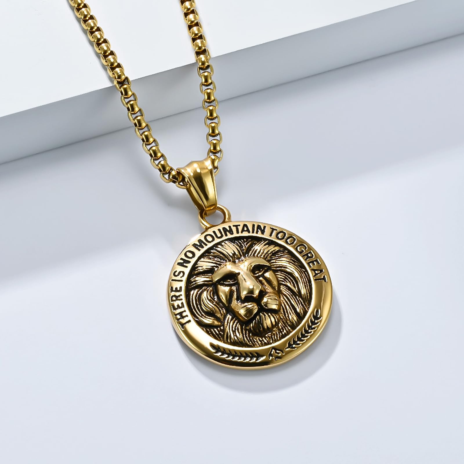 Caimeytie Collier et bracelet pour homme, pendentif lion, bracelet à chaîne, style rétro, bijoux en acier inoxydable, cadeau pour homme