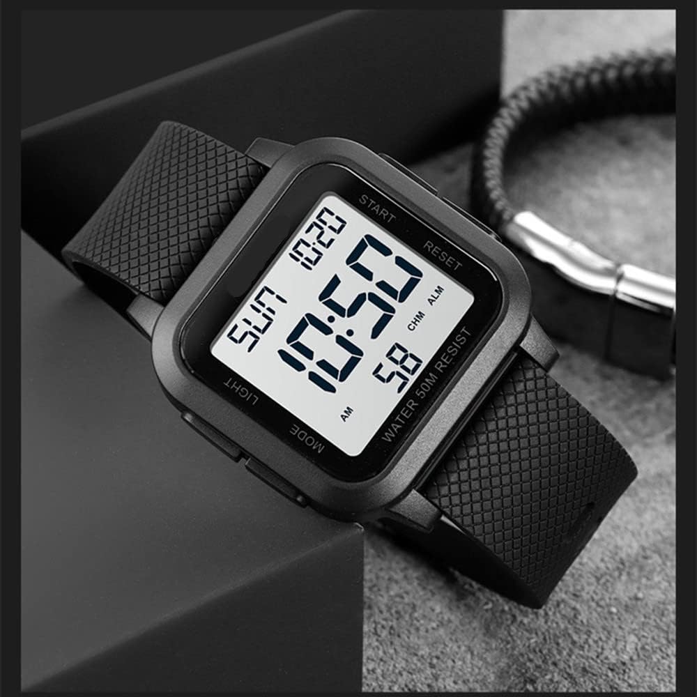 Forrader Montre numérique de sport pour homme, étanche, avec rétroéclairage LED, alarme, compte à rebours, double heure, chronomètre, 12/24 heures pour homme, femme, adolescent