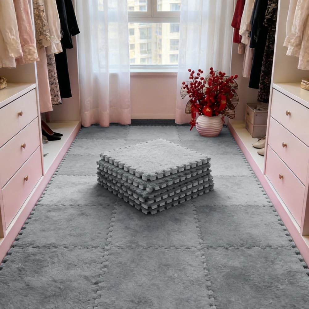 12 tappetini in schiuma di peluche a incastro, per soggiorno, camera da letto, per tappeti, con bordo, morbidi, 30 x 30 x 1 cm (bianco)
