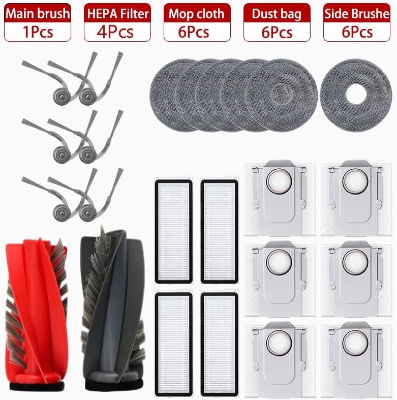 Compatible with (Roborock Qrevo Edge/EdgeC/Edge S5A / 5V1 / Curv) Vacuum Parts Main Roller Side Brush Hepa Filter Mop Cloth Dust Bag(Combination Pack 3)