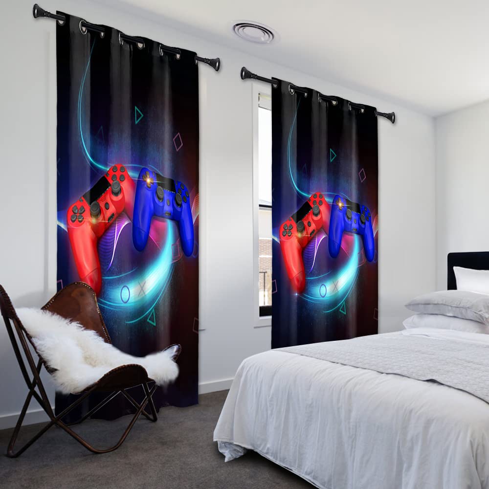 YONGFOTO 107x215cm Gamer Curtains for Boys Gaming Room Video Game Fluorescence Gamepad Controller Blackout Window Drapes with Eyelet for Youth Kids Bedroom 1 Panel - Image 3