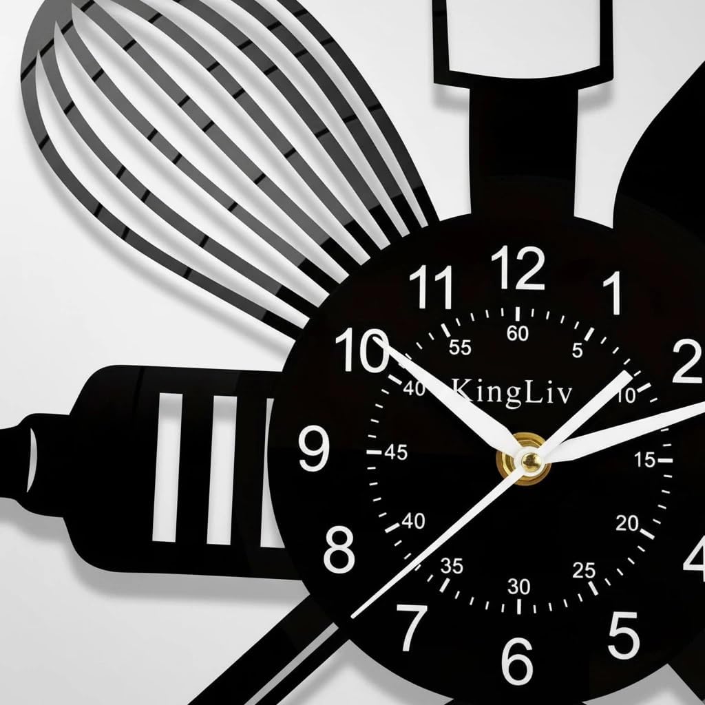 for Kitchen Lovers: 12 Inch Silent Wall Clock, Fun Themed Decor for Holiday Cooking & Family Gatherings, Non-Ticking, Ideal for Kitchen, Dining Room (Black)