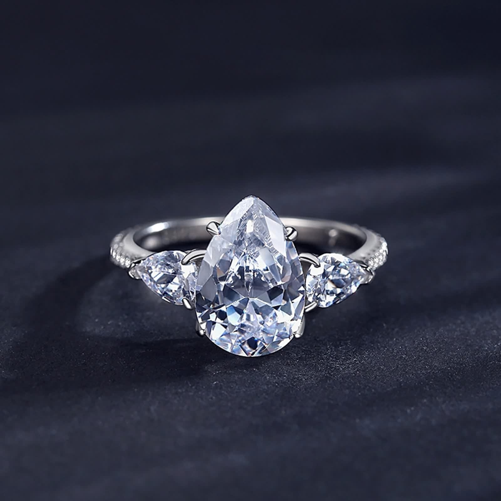 Bague en Argent 925, Bague Vintage Femme Grosse Pierre Précieuse en Forme De Goutte Zircone Cubique Forme De Poire Argent