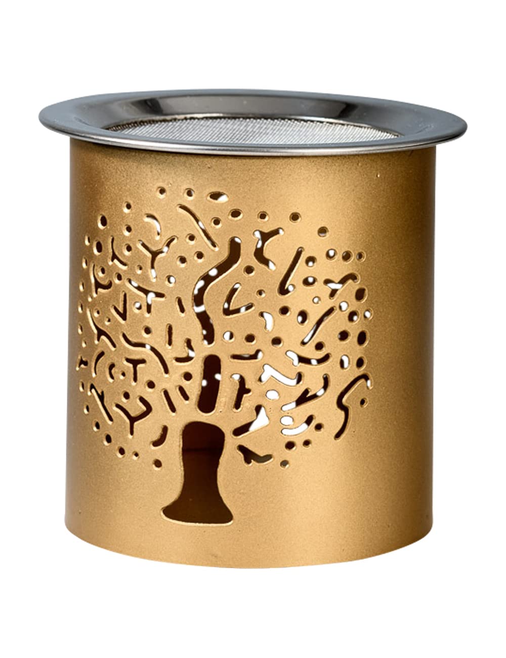 Iron Incense Warmer in Gold with Flower of Life Motif - Handmade, Tea Light Strainer, Aromatherapy Warmer, 8 cm Height - Ideal for Mediation and Spiritual Atmosphere