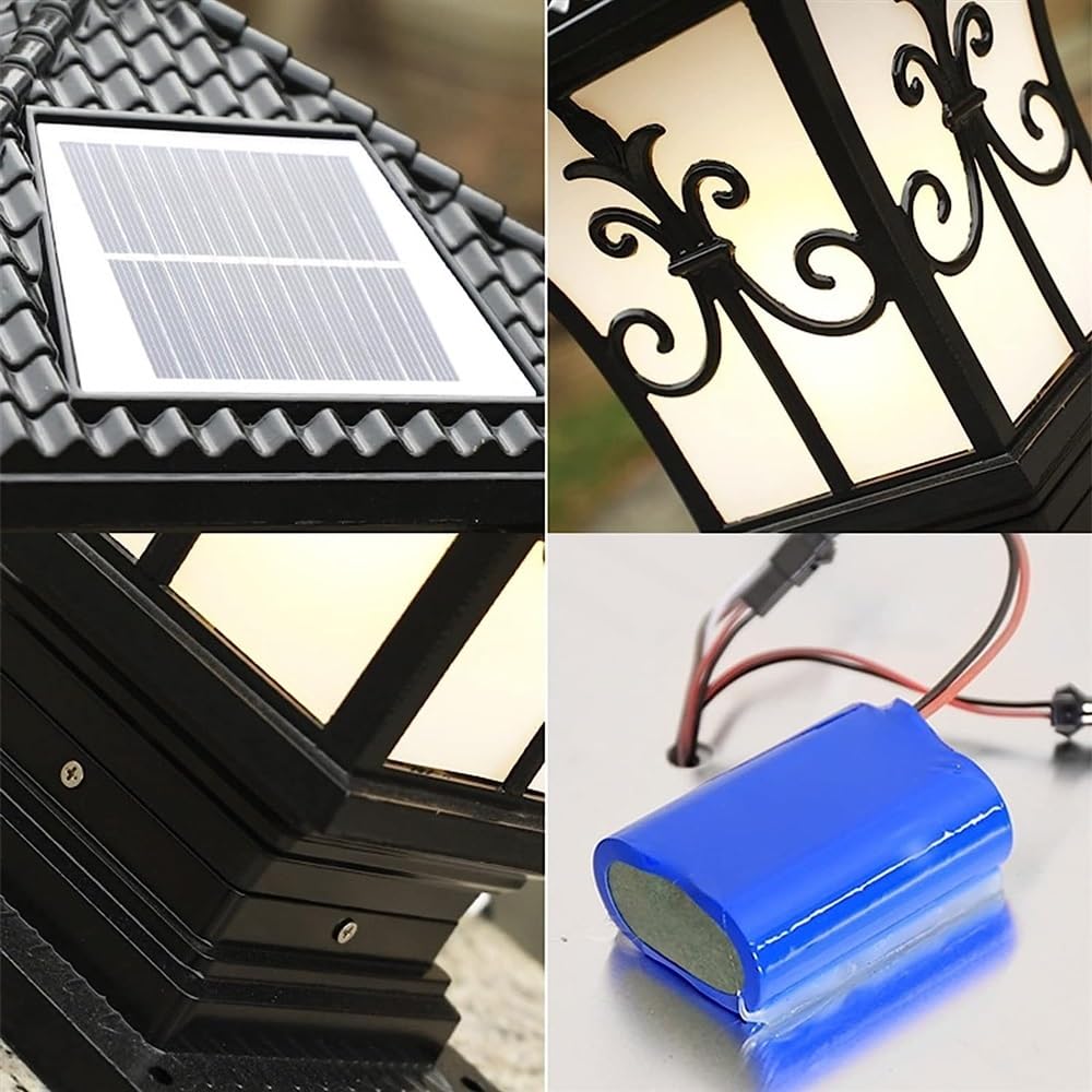 Pfostenleuchten Außenbereich Palace Style Outdoor Solar Säule Post Licht Retro Aluminium Wasserdicht Straße Laterne for Hof gemauert Balkon Villa Säule Cap Lampe(Zwart,XS)