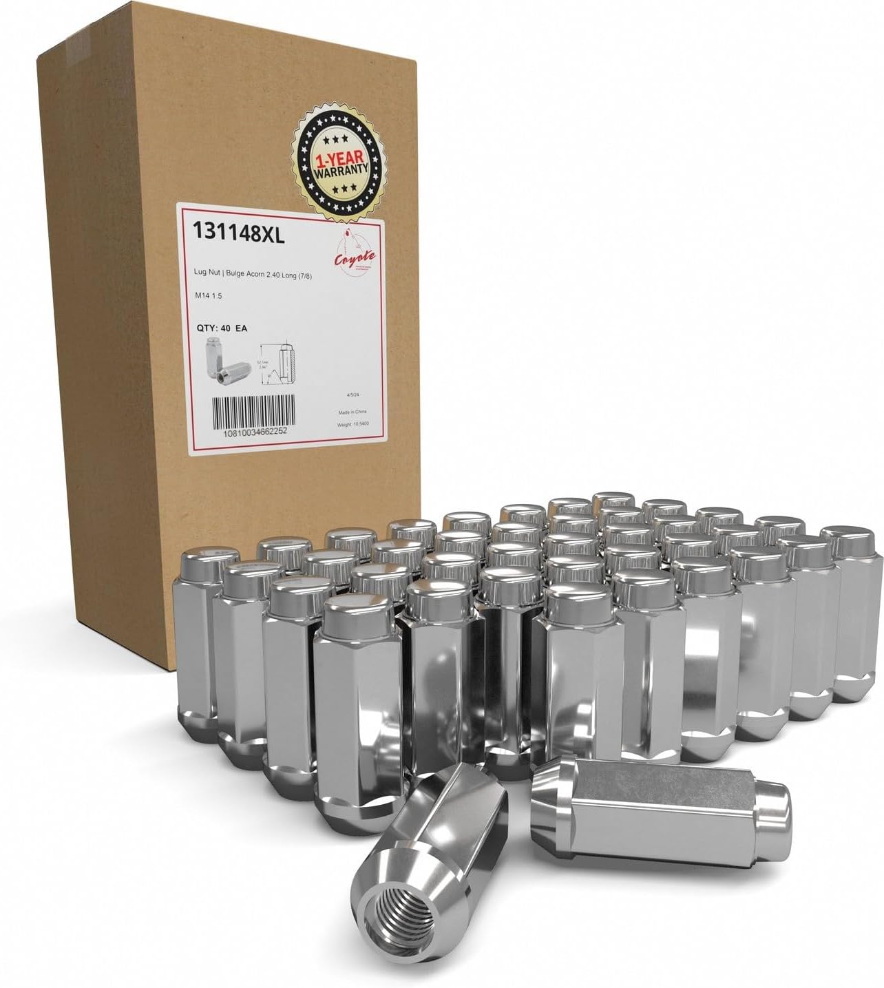 Wheel Accessories Parts 40 Pcs M14x1.5 14x1.5 Thread Bulge Acorn 2.40" Long Lug Nuts Chrome 22mm 7/8" Hex Fits Chevrolet Silverado GMC Sierra 1999+ 2500 3500 Ford 2005+ F250 F350 RAM 2012+ 2500 3500