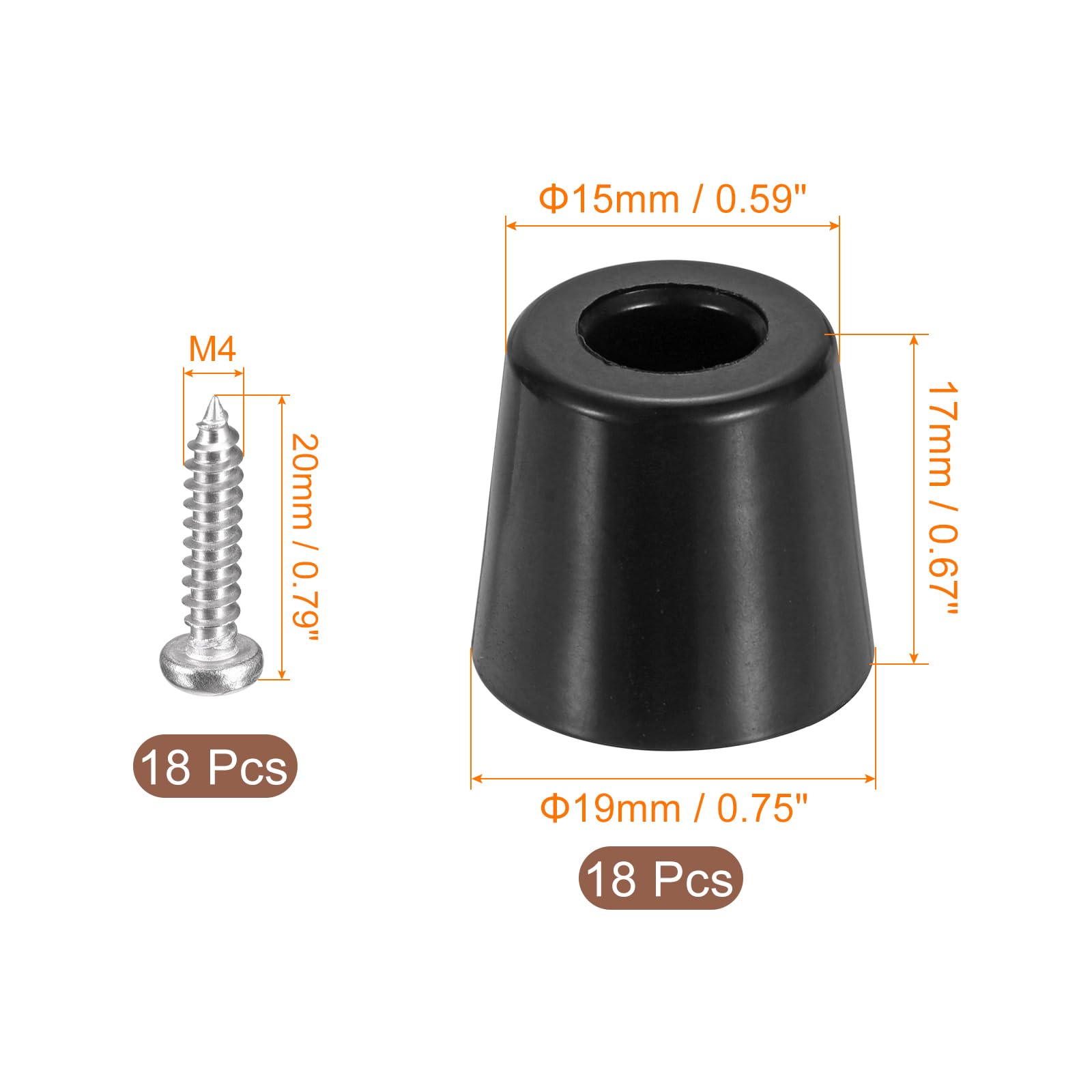uxcell 100Pcs Rubber Bumper Feet, 17mm H x 19mm W Round Pads with Stainless Steel Washer and Screws for Furniture Appliances - Image 2