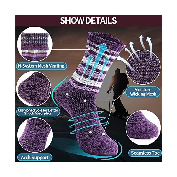 Anlisim Merino Wool Hiking Socks for Women Thermal Winter Warm Boot Work Cushion Socks 5 Pairs - Image 4