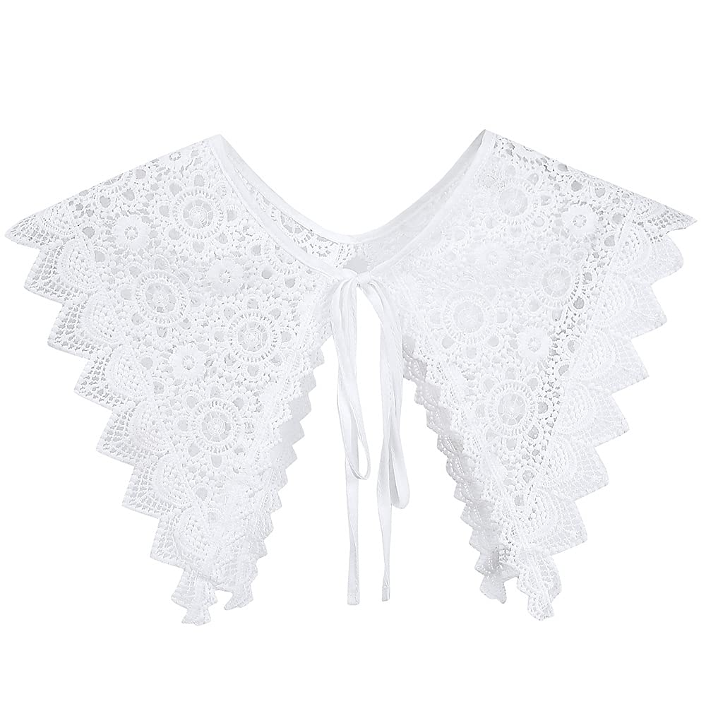 LoudSung Shawl False Collar Detachable Blouse Half Shirts Fake Collar Embroidery Hollow Design Elegant for Women Girls