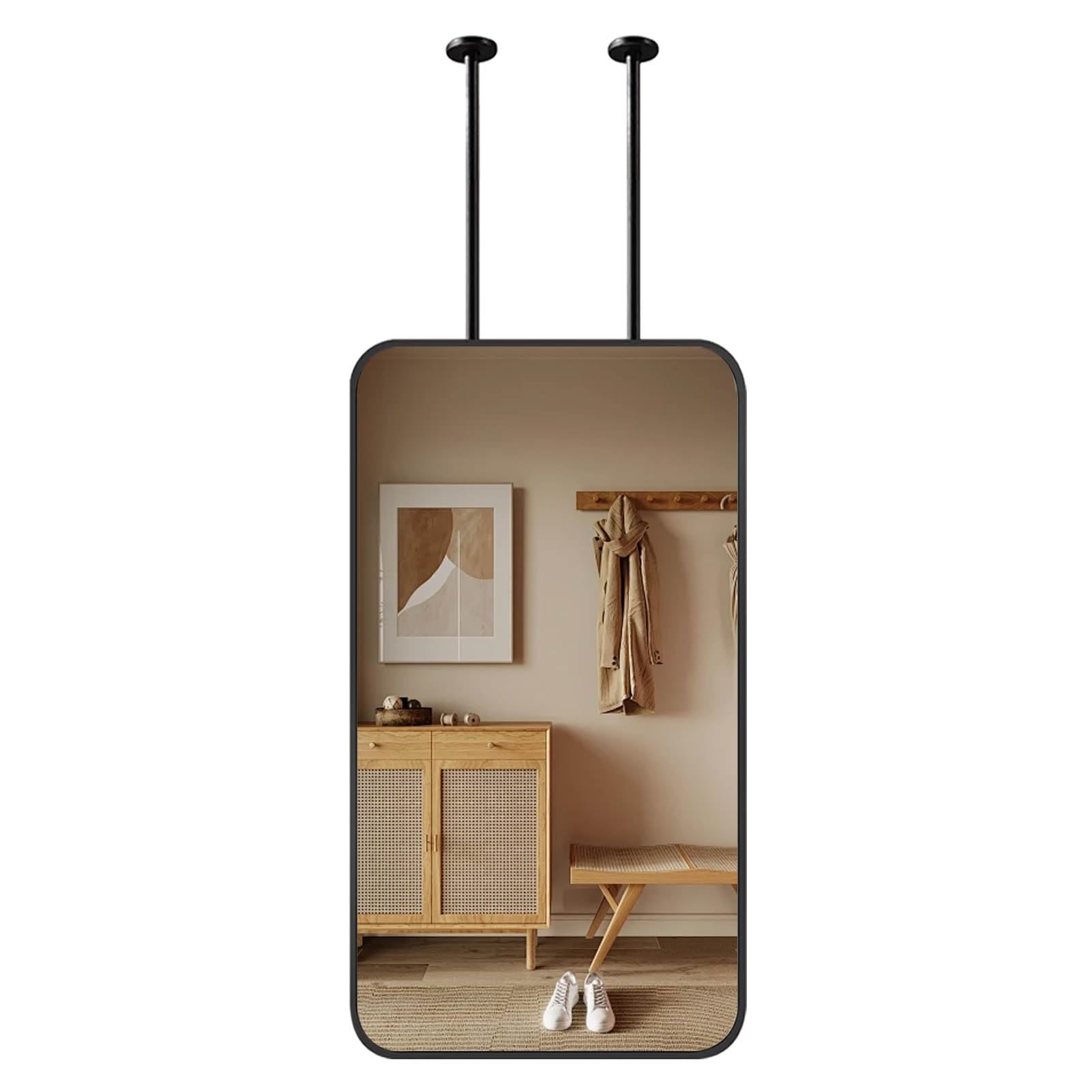 SXFSDOU Black Decorative Mirrors for Wall, Rectangle Mirror Home Hallway Gym Bathroom Hanging Rod Mounting Hardware Included(50cmx70cm)