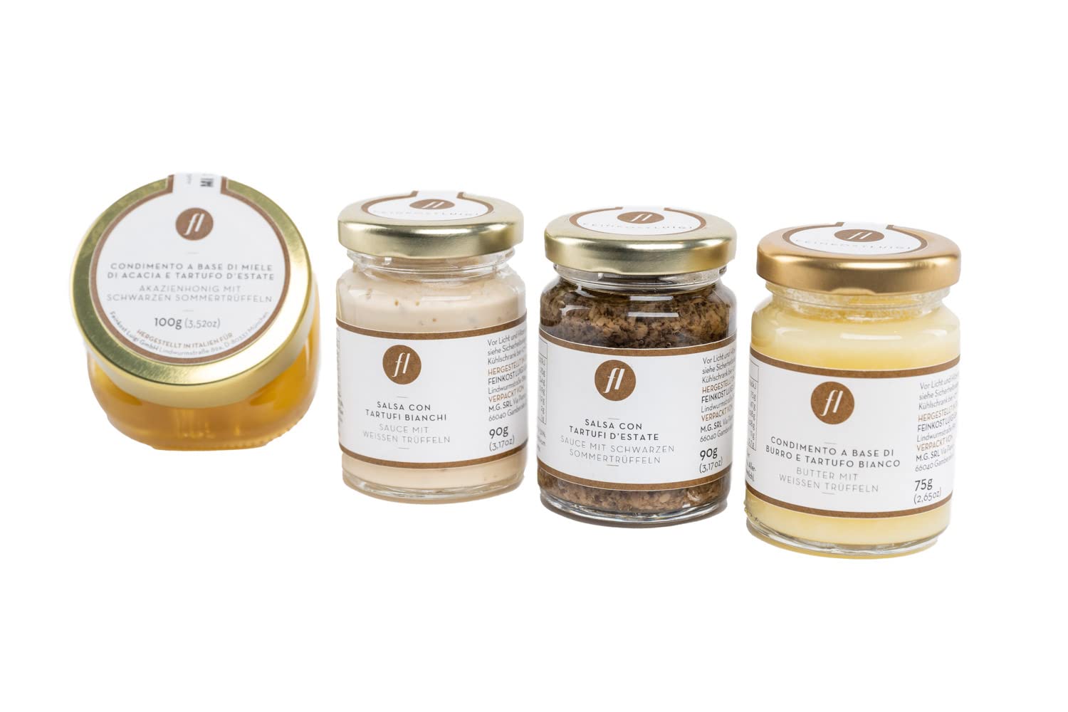 Gourmet Trüffelboxen mit Trüffelhonig, Salsa mit schwarzem und weißem Trüffel sowie Trüffelbutter