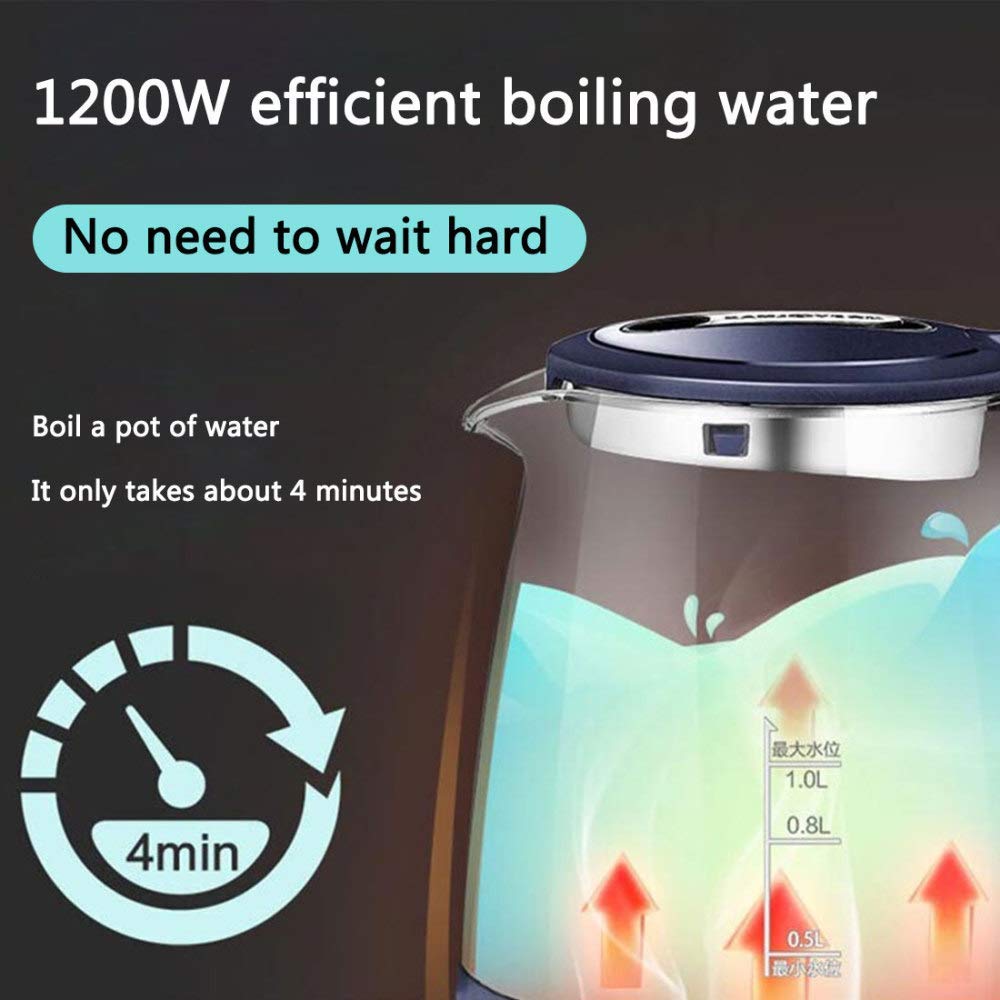 -Bollitore elettrico in vetro, bollitore con controllo della temperatura da 1,5 litri, luce a LED, bollitore senza fili, spegnimento automatico, 100% senza Bpa, bollitore per caffè, tè, espresso,